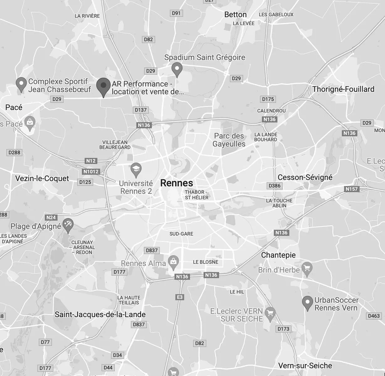 Carte géographique de Rennes agence AR Performance