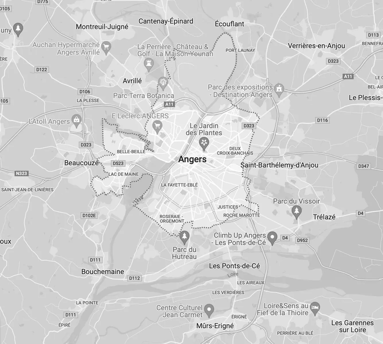 Carte géographique d'Angers agence AR Performance