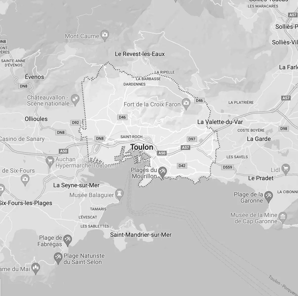 Carte géographique de Toulon agence AR Performance
